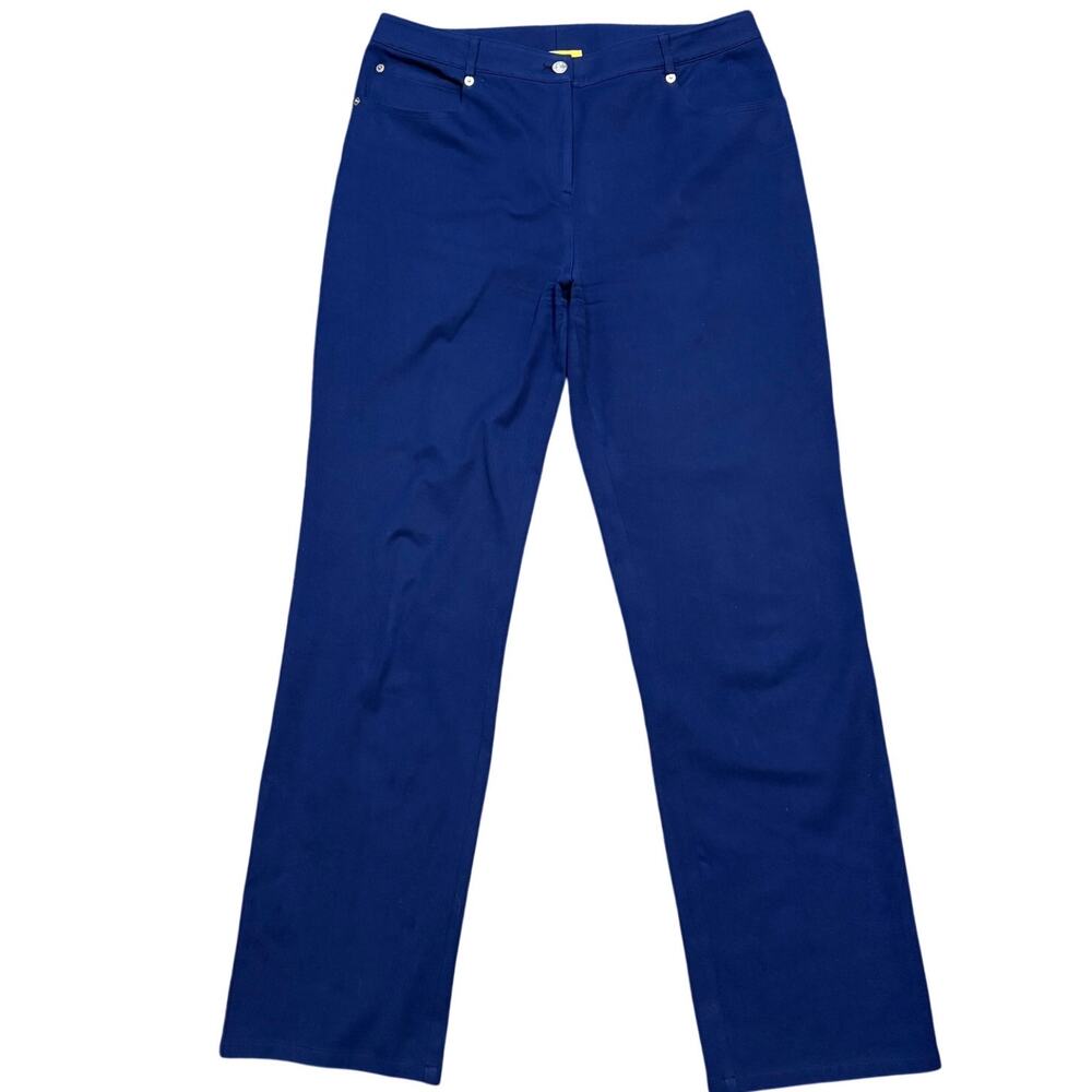 ST. JOHN Women's Trouser Pants Blue Cotton Quiet Luxury Elevated Basic Sz 10